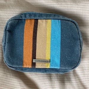 JANTAMINIAU Blue w/Orange&Cream Stripes Cosmetic Bag